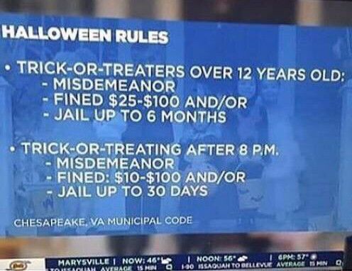 Chesapeake
forbids trick or treating for over 12s