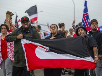 National Maori Action Day' demonstrators protest in Auckland, New Zealand, Tuesday, Dec. 5, 2023. Thousands of protesters rallied against the New Zealand government's Indigenous policies on Tuesday as the Parliament convened for the first time since October elections. (Jason Dorday/New Zealand Herald via AP)