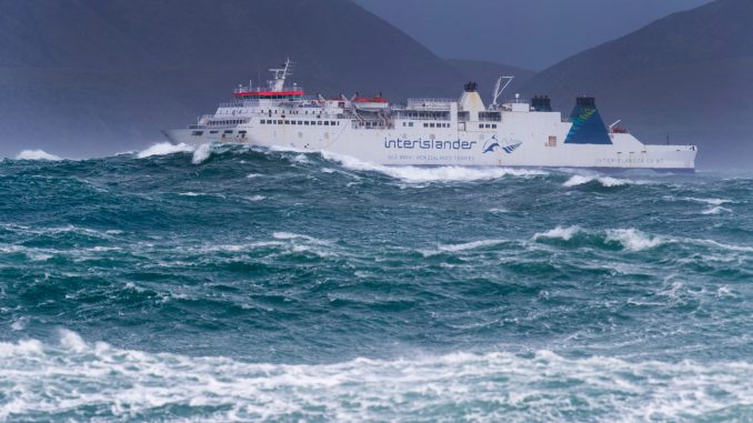 The Interislander ferry Aratere approaching the entrance to Wellington Harbour after crossing Cook Strait on the final ferry sailing of the day, due to large swells. 12 July  2017 New Zealand Herald Photograph by Mark Mitchell