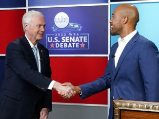 U.S. Sen. Ron Johnson, R-Wis., left, and his Democratic challenger Mandela Barnes shake hands before a televised debate, Friday, Oct. 7, 2022, in Milwaukee. (AP Photo/Morry Gash)